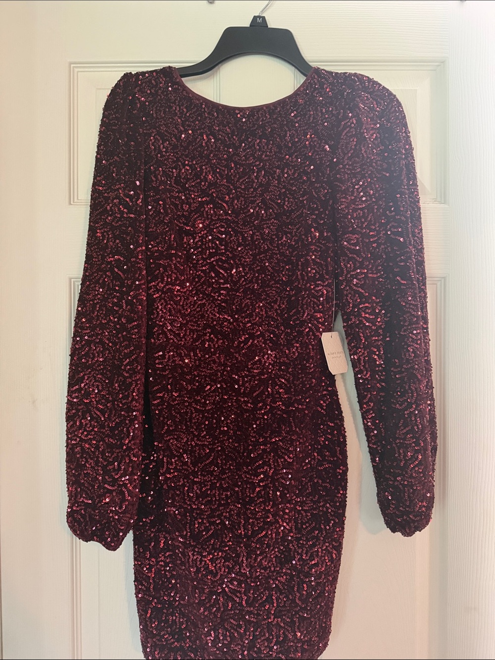 Altar'd State Burgundy Sequin Long-Sleeve Cocktail Dress